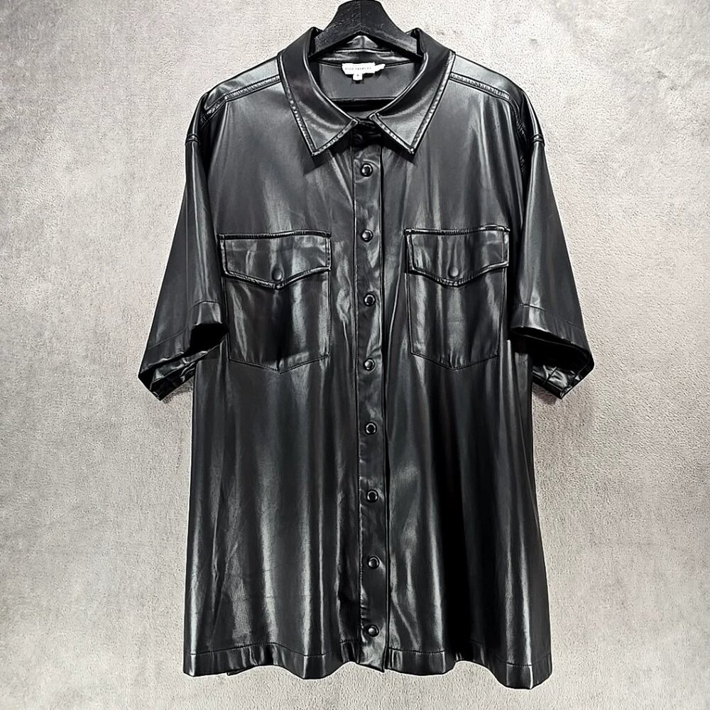 GOOD AMERICAN Black Faux Leather Snap Closure Shacket Women's Size 3XL